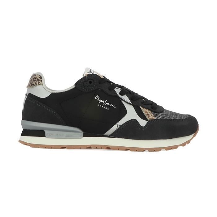 Pepe Jeans Baskets - PEPE JEANS - BRIT PRINT - Noir - Plat - Cuir - Lacets