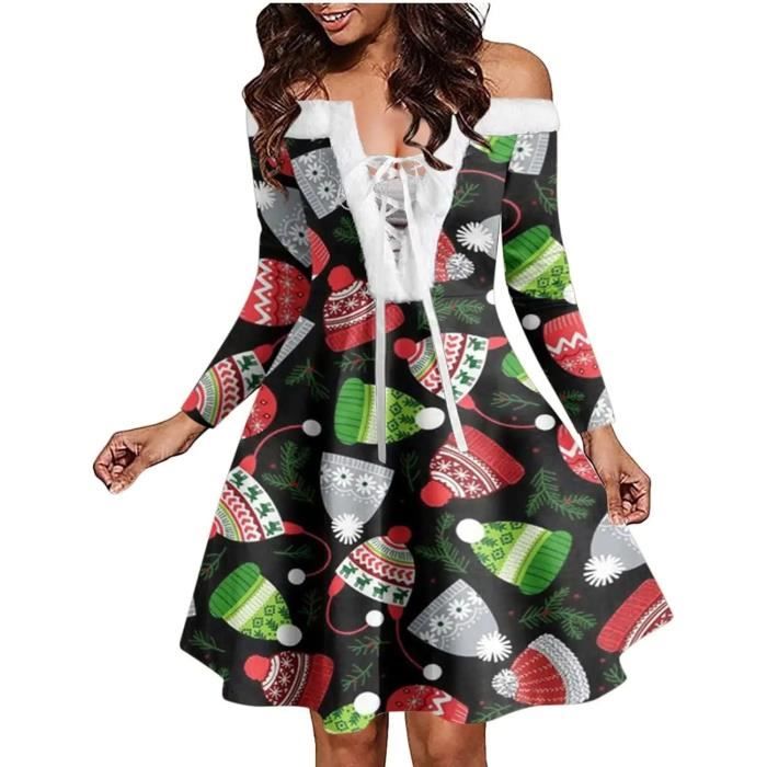 Robes de No?�l pour Femmes, Robe de No?�l pour Femmes, Robe Vintage ?� Manches Longues, Costume de 