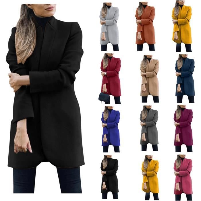 MANTEAU CABAN PARDESSUS Manteaux Femme Automne Hiver Manches Longues Manteau Long Couleur Unie Trench Coat Mode avec Blet Blet Cdiscount Pret a Porter