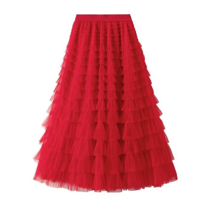 Jupe longue plissee en tulle pour femme tenue de Rhdecontractee couleur unie taille haute tutu elegante maille Rouge C2449 Blanc Cdiscount Pret a Porter