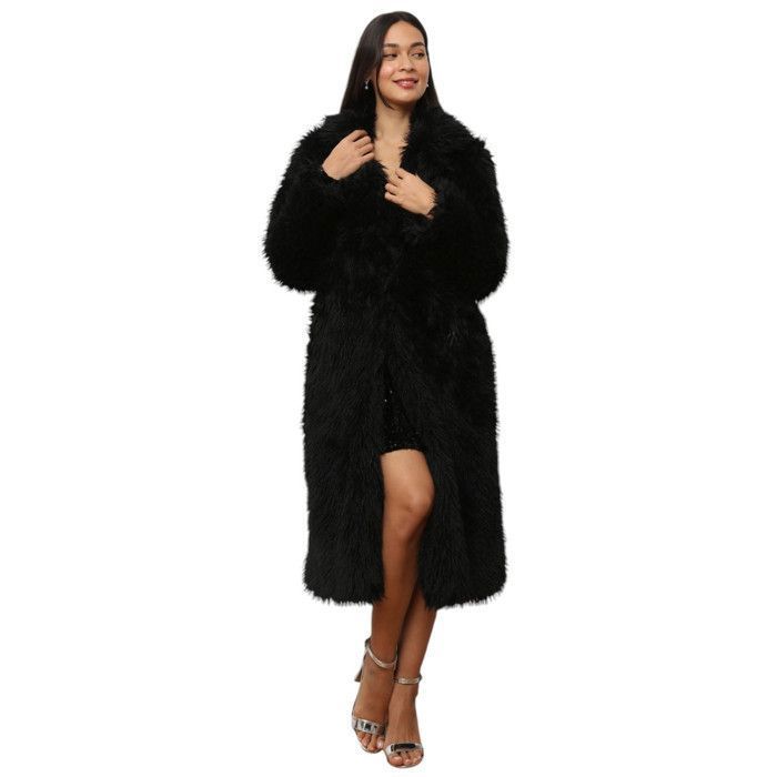 Manteau-robe Femme Utex Taille L Noir - Fausse Fourrure, Fermeture Crochet, Occasion Très Bon état