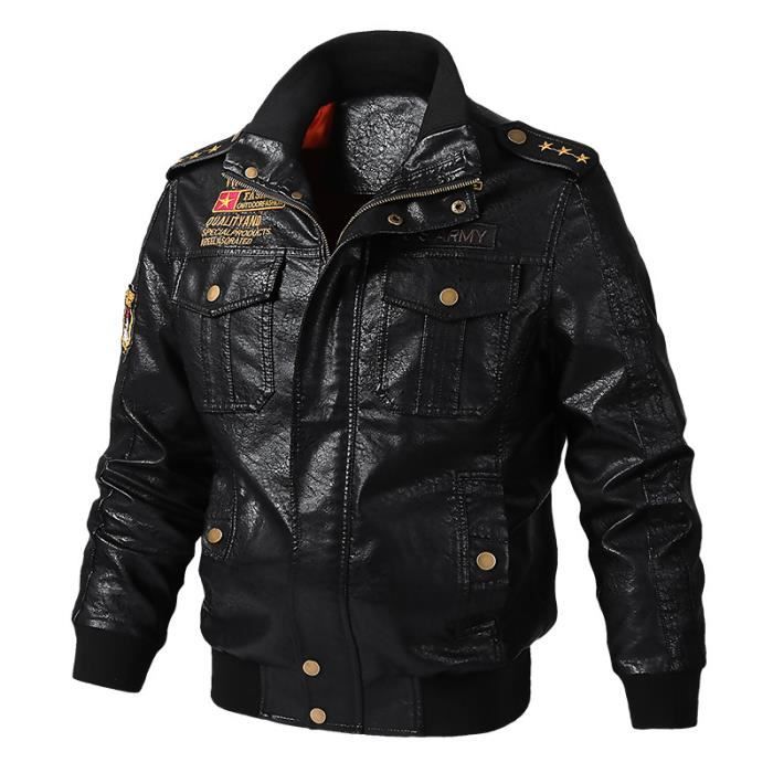 Veste Homme motard en cuir de Marque homme vareuse Vintage en col standup Blouson printemps Noir Noir Cdiscount Pret a Porter