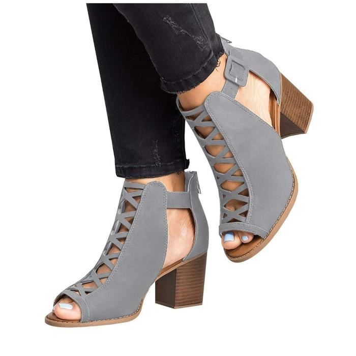 Bottines Professionnelles ZLAPZ Plate forme ouverte Toe boucle cheville Zipper Haut s a talons Taille 40 1 2 Achat Vente Bottines Professionnelles pas cher Black Friday Cdiscount