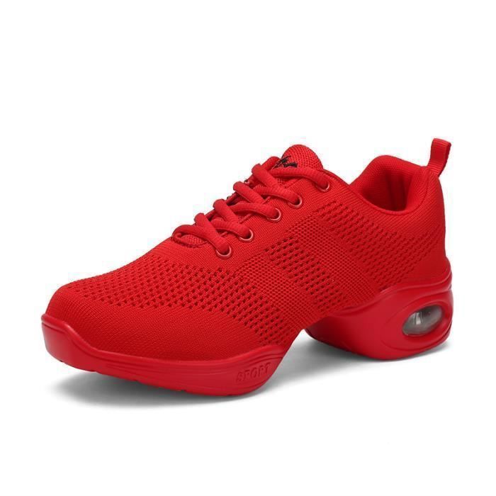 Basket Femme Chaussures Sport Feminine Respirante Chaussure Baskets Marque Modele Plat Rouge Adulte
