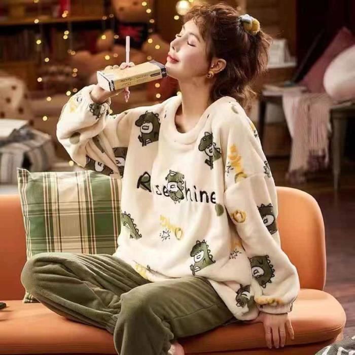 Pyjama chaud en flanelle pour femmes automne et hiver nouveau