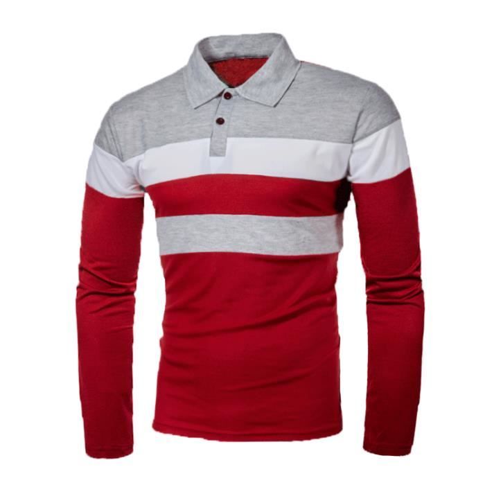 Polo Homme Manches Longues Basic Regular Slim Fit Golf Track Top Rouge