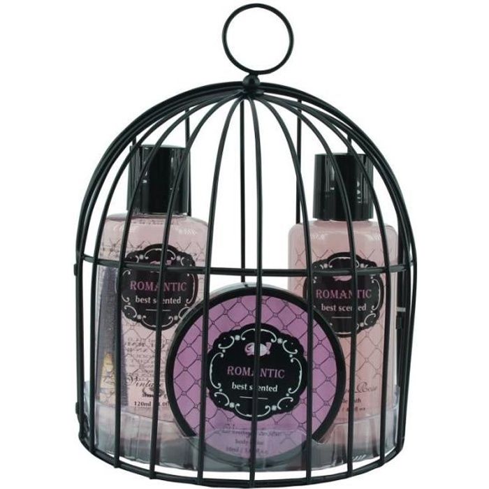 Coffret beauté de bain à la rose - Sac vintage noir - Idée cadeau