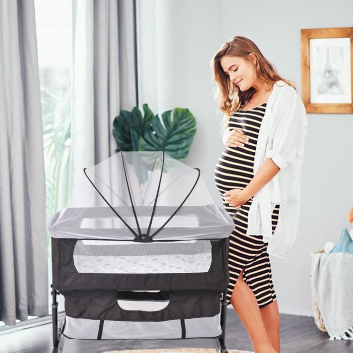 3 En 1 Lit Cododo Bébé Avec Matelas Et 5 Hauteur Réglable, 84x48x80cm
