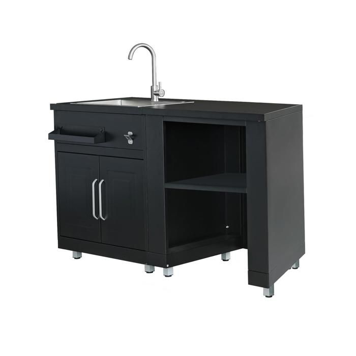 Cuisine dextérieur 2 éléments avec évier noir Memphis - Oviala