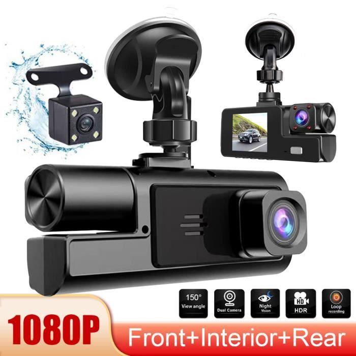 Dashcam Voiture 3 Canaux 1080P - Avant, Intérieur, Arrière, Carte 32Go, Détection De Mouvement, WiFi