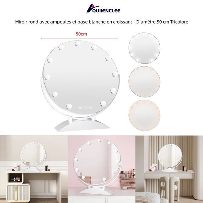 Miroir LED rond avec éclairage Ø 50 cm - Blanc neutre - TULUP - Meuble de  salle de bain - Cdiscount Maison