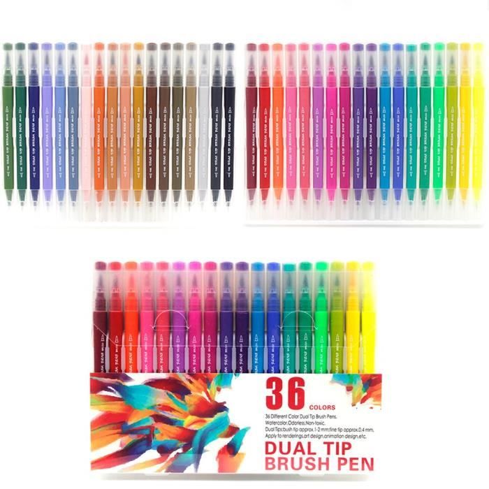 TVGO 24 Stylos Feutres Pinceaux + 12 Crayons Dessin - Set Art Complet Pour Enfants Et Adultes