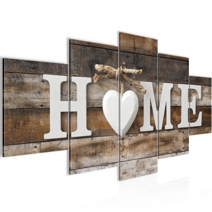 Tableau Décoration Murale 150x75 cm Runa art 606153a Planches en Bois Plage - 5 Panneaux Deco Toile Prêt à Accrocher - Bleu - Maison