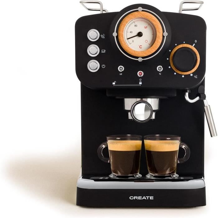 Ehskzjh Thera Matt RetroCafetière Express Noir Mat Et BoisCafé Moulu Et Dosettes Ese