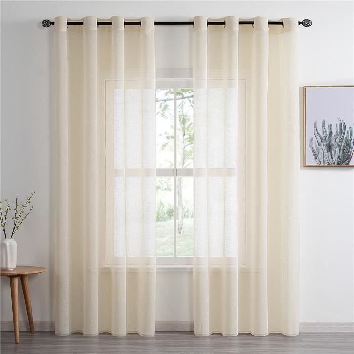 Longeur x Hauteur Topfinel Lot de 2 Rideaux Voilage Blanc /à Galon Fronceur en Effet Lin Voilage Semi-Transparent D/écor Salon Moderne Chambre Voilages Cuisine 140x180 cm
