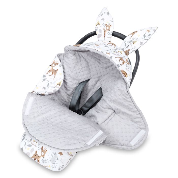 Couverture enveloppante siège bébé hiver 80x87 cm - Minky Cerf gris clair nid d'ange