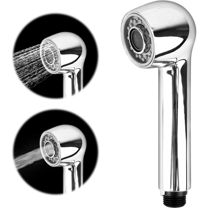 Douchette Évier Cuisine 2 Jets Extractible - Pommeau Robinet Avec Aérateur Économie D'Eau G1/2 - Argent