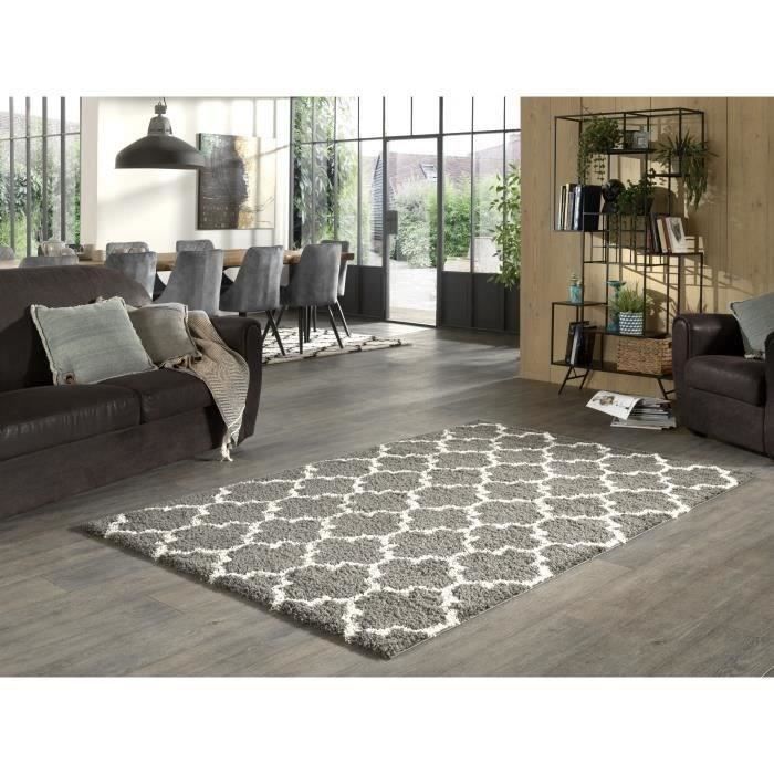 trellis tapis de salon shaggy style berbere 160 x 220 cm gris anthracite et blanc achat vente tapis 100 polypropylene cdiscount