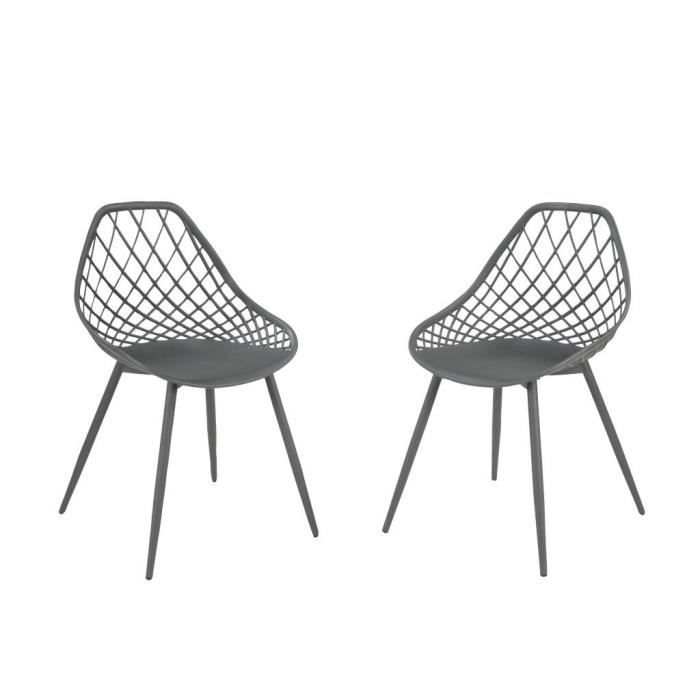 lot de 2 chaises de jardin en polypropylène avec pieds en métal - anthracite - malaga