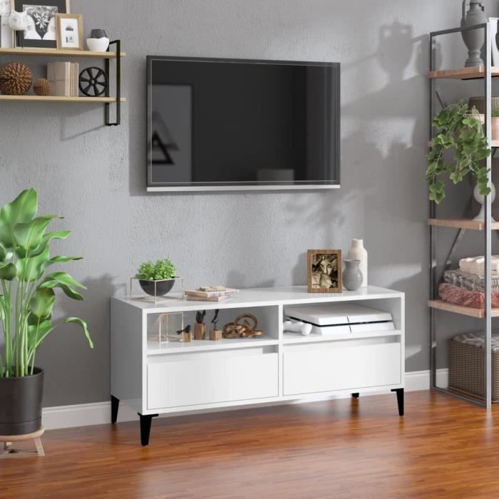 vidaXL Meuble TV blanc brillant 100x345x445 cm bois dingénierie 831903