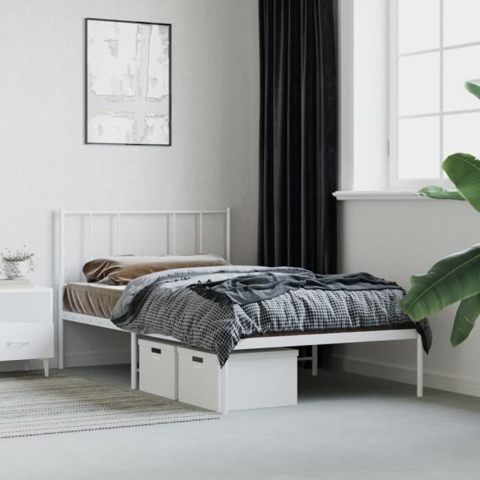 vidaXL Cadre de lit métal avec tête de lit blanc 90x200 cm 352522