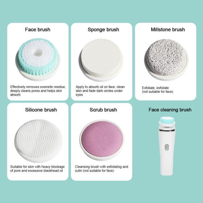 5 en 1 Brosse Nettoyante Électrique de Visage Ménage Brosse de