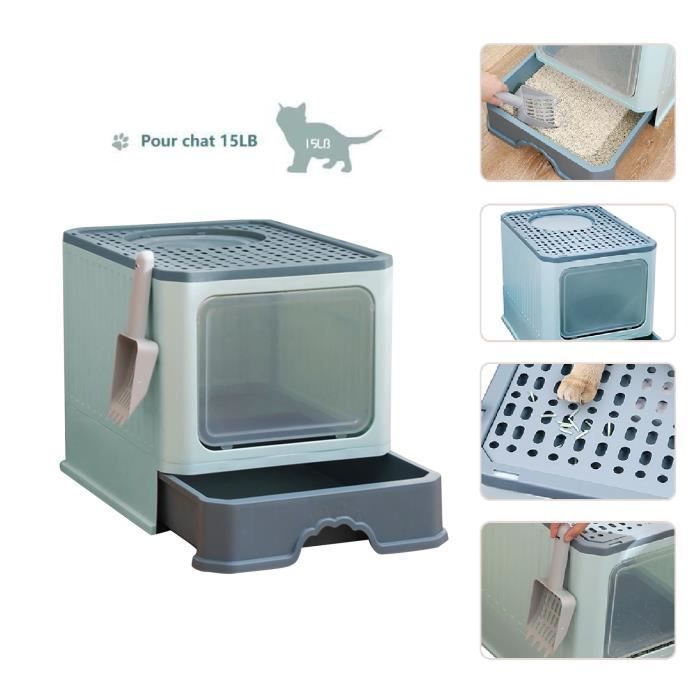 Comparer les prix de Willonin® Bac à Litière pliable pour chat, Bac avec pelle tiroir Respirant, Maison de Toilette Chat Anti Odeur, Vert 50x35x38 CM