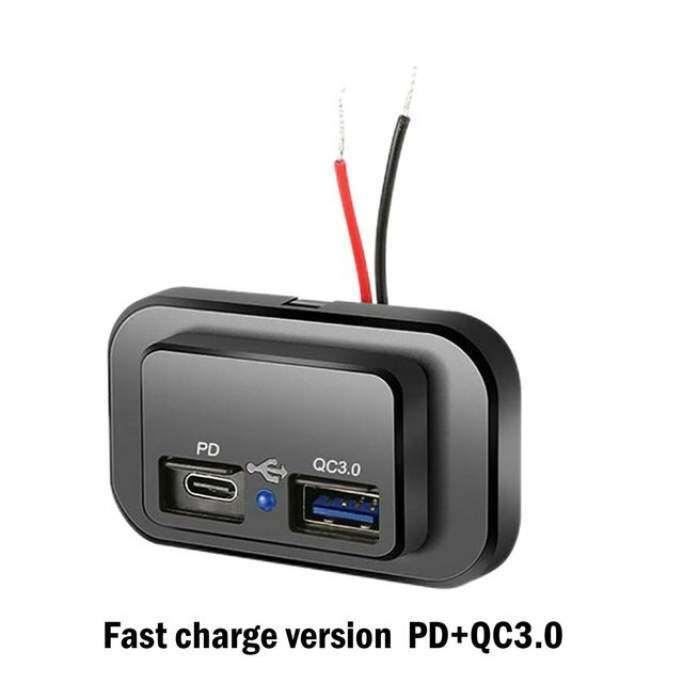 Panneau Prise Voiture QC3.0 USB + PD Type-C + Voltmètre - 12V/24V - Pour Camion, Bateau, Caravane - Thlevel