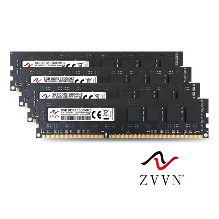 ZVVN 32Go(4x8Go) DDR3 1600MHz PC3-12800 Unbuffered 2Rx8 Dual Rank 240 Pin  DIMM Ordinateur Mémoire RAM Module Upgrade Noir - Cdiscount Informatique