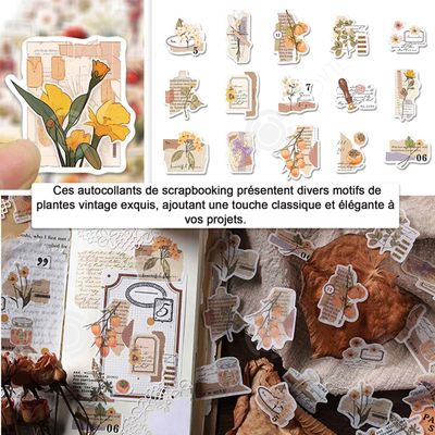 Stickers Fleurs Scrapbooking : 200 Autocollants Premium, Motifs Variés, Résistants Et Faciles à Coller