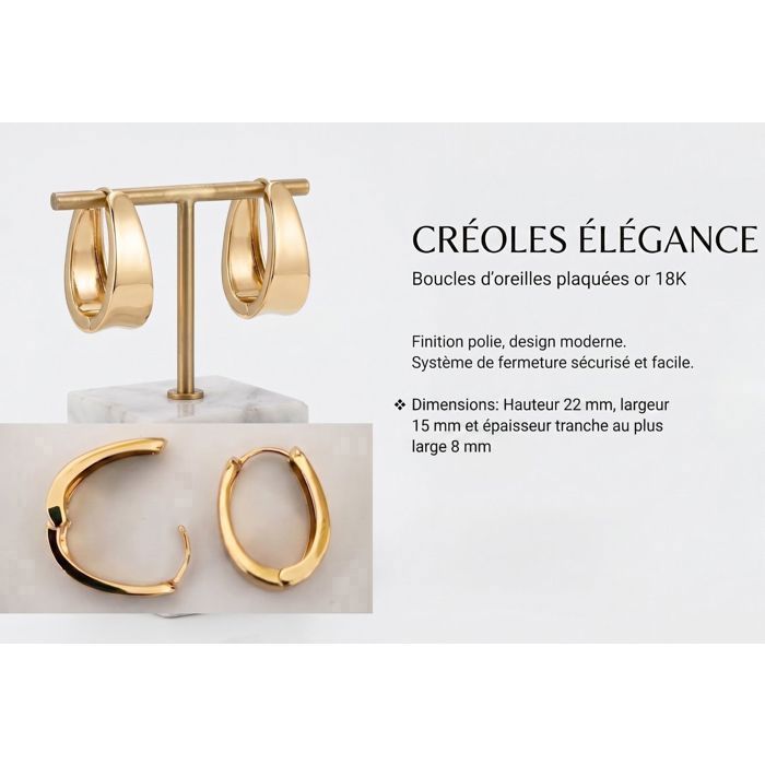 Boucles D'oreilles Créoles Ovales Ciselées - Plaqué Or Jaune 18 Carats (750/1000) - Marque Papillon Bleu - Neuf Avec étiquettes