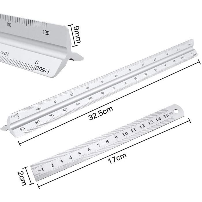 Righello Triangolare In Alluminio - 30cm Con 6 Scale (1:100, 1:200, 1:250, 1:300, 1:400, 1:500) - Foto 6