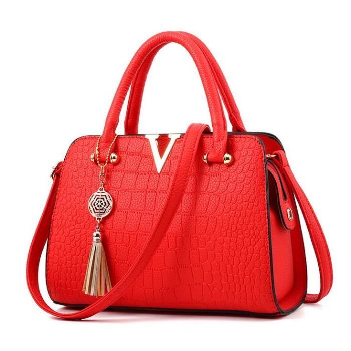Sac a main ZANZUO BAG Rouge Cuir Bandouliere Design simple Haute qualite
