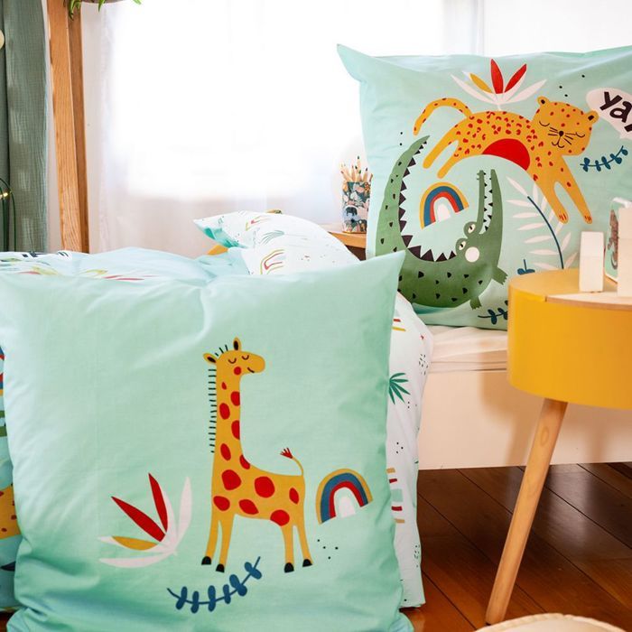 Parure de lit enfant 140x200cm jungle 100 coton adouci