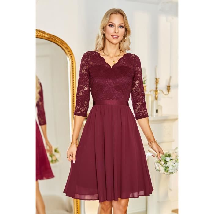 Robe De Bureau élégante Femme - Manches 3/4, Col En V, Ceinture Amovible (tailles S-2XL)