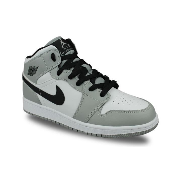 Basket Air Jordan 1 Mid Light Smoke Grey Junior - NIKE - 554725-092 - Enfant  - Gris - Cuir - Lacets - Garçon Gris - Cdiscount Chaussures