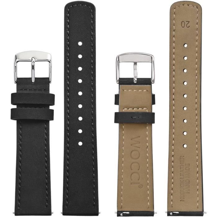 TODYSTRAP Bracelet Montre en Cuir 18mm, Bracelet de Montre Gris pour Homme, Bracelets Montres Souple de Remplacement, Montre Bracelet avec Boucle en Acier inoxydable, 18mm 20mm 22mm 24mm