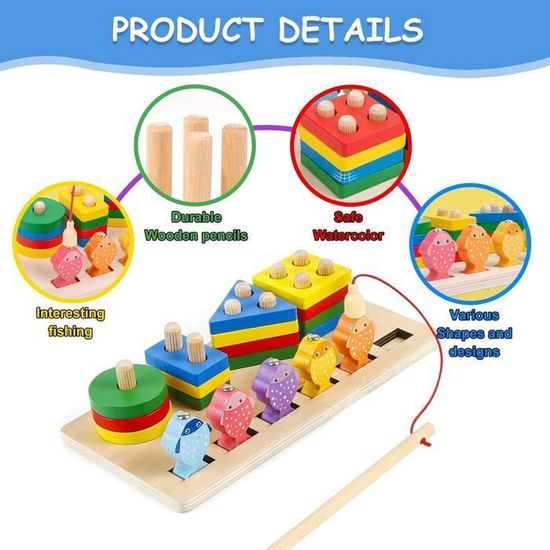 Jeu Montessori Kureny – Pêche Magnétique En Bois, Jouet éducatif Pour Enfants 2 Ans, Motricité Et Couleurs