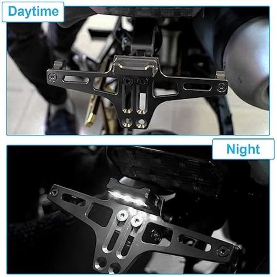 Support Plaque Immatriculation Moto Universel - Avec Feu Arrière LED Et Réflecteur - Alliage Aluminium Noir