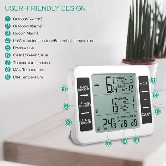 Thermomètre numérique pour congélateur, réfrigérateur, cuisine, maison,  restaurants, bars, alarme sonore avec capteur : : Maison