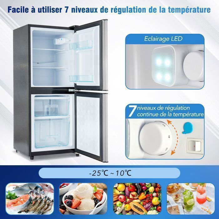 Mini Frigo 76L Avec Congélateur - Porte Vitrée, étagères Réglables - Noir - Pour Salon, Bureau, Cave à Vin - 9