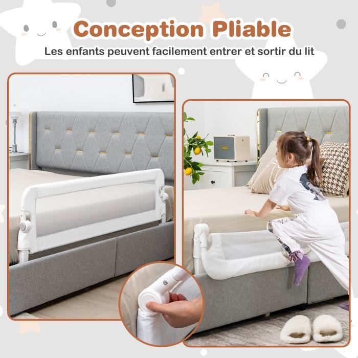 Barrière de Lit Pliable Bébé/Enfant COSTWAY - 120x42CM - Barre