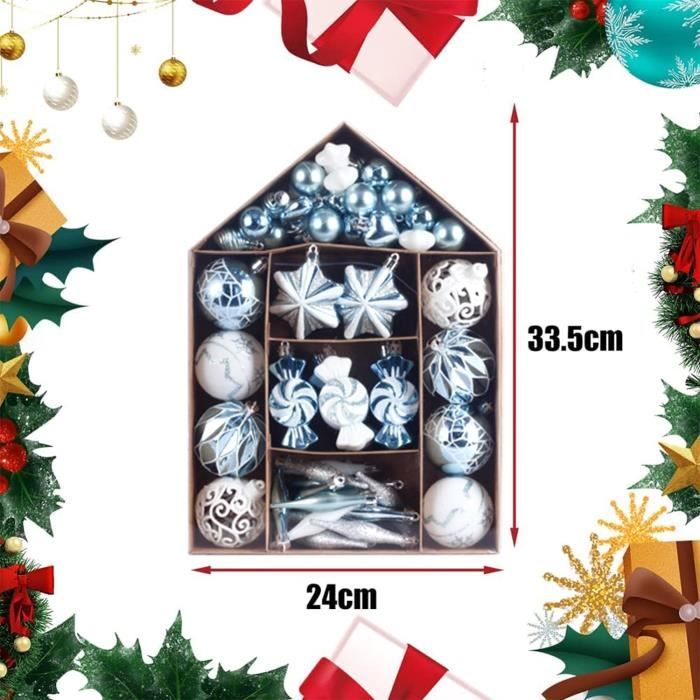 Boules De Noël Incassables Bleu Glacier - Lot De Décorations De Sapin, Plastique épais, Brillant