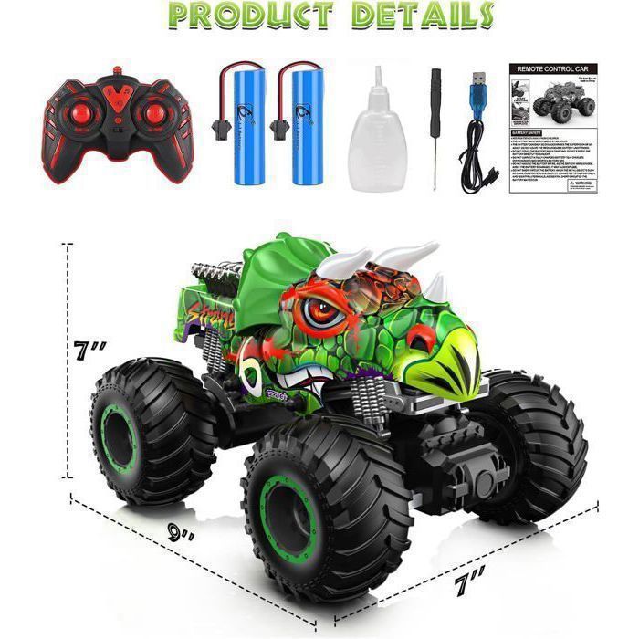 Braxel Voiture RC Tout-Terrain 4x4 - Camion Spider Avec Lumières Et Spray, Batteries Rechargeables, Cadeau Enfant 3-12 Ans