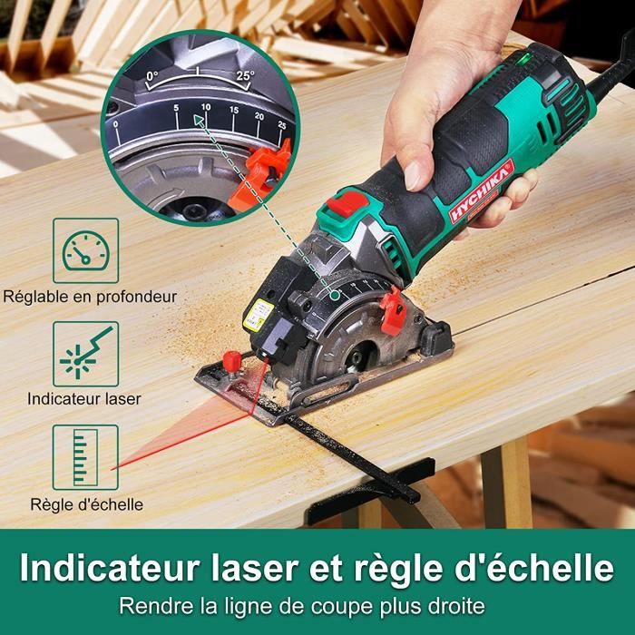 Scie Circulaire - HYCHIKA - 500W Mini Scie Circulaire - 4500RPM - Profondeur de coupe 0-25mm - 3 Scie Circulaire - HYCHIKA - 500W Mini Scie Circulaire - 4500RPM - Profondeur de coupe 0-25mm - 3