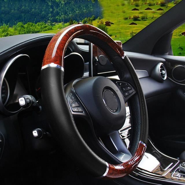 Housse De Volant En Cuir Véritable 38 Cm - Noir - Antidérapante Et Confortable - Universelle - 9