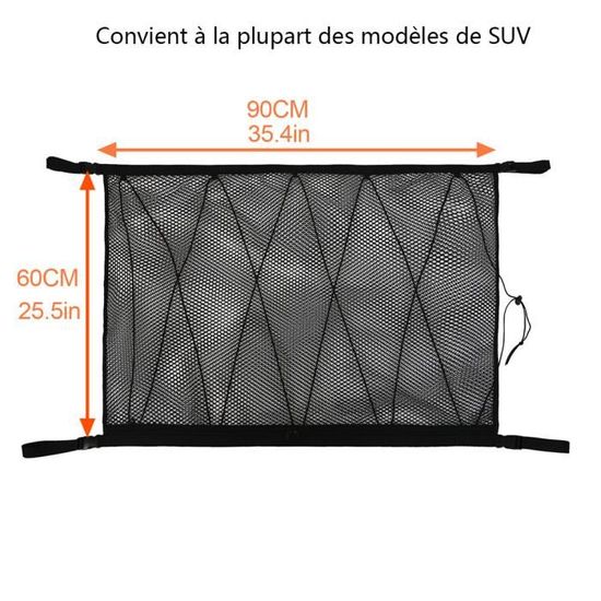 Filet de Rangement pour Toit de Voituret Van Universel Voiture Bagages Sac pour Quatre Accoudoirs de Toit pour SUV Multifonctionnel Organisateur avec Fermeture Éclair Cordon de Serrage 