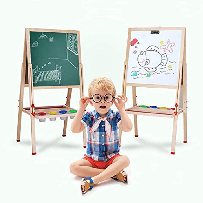 Chevalet Double Face En Bois – Tableau Noir Et Blanc, Hauteur Réglable, Accessoires Inclus !