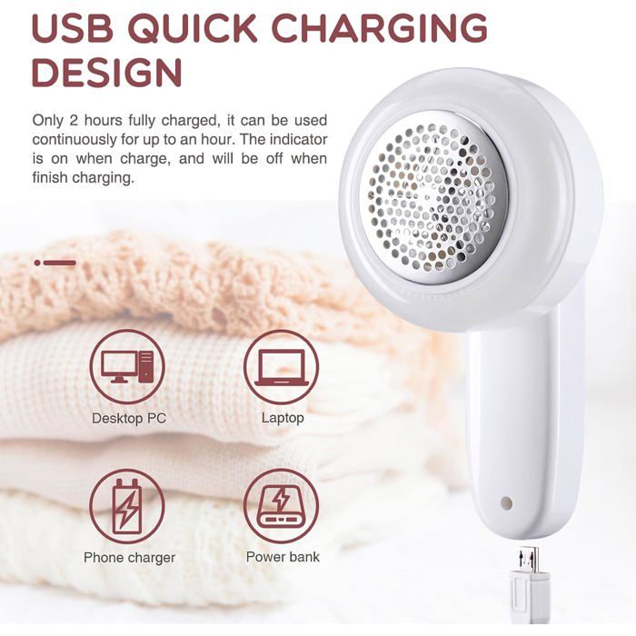 Rasoir à Bouloches électrique Rechargeable - 3 Vitesses, Bac Amovible, Pour Vêtements, Pulls, Tissus - 2