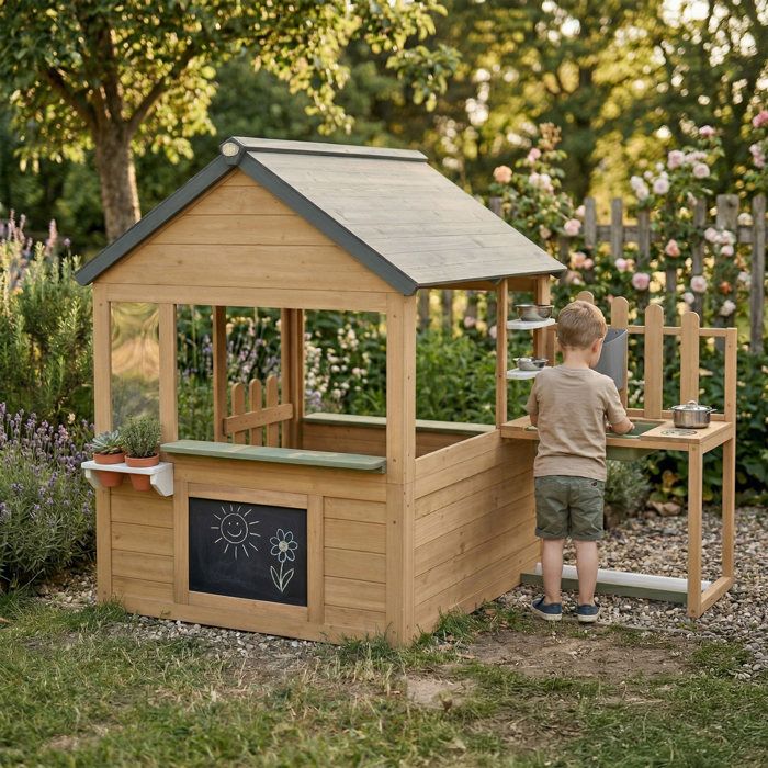KidKraft - Maisonnette En Bois Lakeside Bungalow Avec Cuisine Et Dinette Fsc Blanc Marron Bleu P1069661c1069845